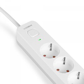Изображение 3 Сетевой фильтр Videx Oncord с/з 3р 3м Switch White (VF-PD33G2U1C-W) 3 розеток