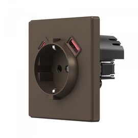 Зображення  Із заземленням Videx Nota Mocco (VF-NT-SK1GUC-BR) Одинарна EU + 1хUSB-A + 1xUSB-C