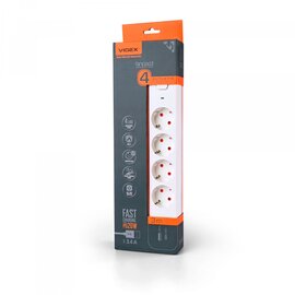 Изображение  Сетевой фильтр Videx Oncord с/з 4р 3м Switch White (VF-PD43G1QC1PD-W) 4 розеток