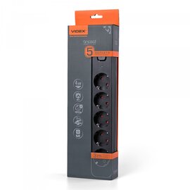 Изображение  Сетевой фильтр Videx Oncord с/з 5р 3м Switch Black (VF-PD53G-B)