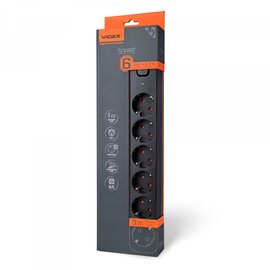 Изображение  Сетевой фильтр Videx Oncord с/з 6р 3м Switch Black (VF-PD63G-B) 6 розеток