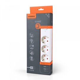 Изображение  Сетевой фильтр Videx Oncord с/з 3р 3м Switch White (VF-PD33G2U1C-W) 3 розеток