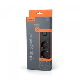 Изображение  Сетевой фильтр Videx Oncord с/з 3р 3м Switch Black (VF-PD33G-B) 3 розеток