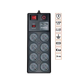 Изображение  Сетевой фильтр REAL-EL RS-8F USB CHARGE 3.0m Black 8 розеток
