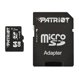 Изображение  Карта памяти Patriot LX microSDXC Class 10 64GB + SD-adapter - PSF64GMCSDXC10, Объем памяти: 64 Гб