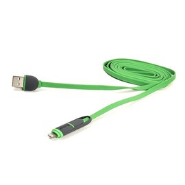 Зображення  Кабель PowerPlant Quick Charge Flat USB2.0-MicroUSB-Lightning, 2м Green &mdash; CA910502