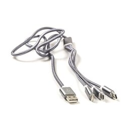 Зображення  Кабель PowerPlant USB2.0-MicroUSB-USB-C-Lightning, 1.2м Grey &mdash; CA910663