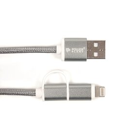 Зображення 2 Кабель PowerPlant Quick Charge 2A 2-в-1 cotton USB 2.0 AM &ndash; Lightning/Micro, 2м, Grey &mdash; CA910496