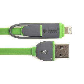 Зображення 2 Кабель PowerPlant Quick Charge Flat USB2.0-MicroUSB-Lightning, 2м Green &mdash; CA910502