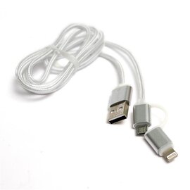 Изображение  Кабель PowerPlant USB2.0-MicroUSB-Lightning, 1м. silver — KD00AS1290