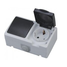 Зображення  Розетка Horoz Electric Atom 1 Grey+Black &mdash; 112-100-0003 накладного типу