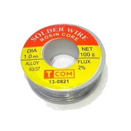 Зображення  Припій Tcom ПОС-63, 1мм, 100гр., катушка