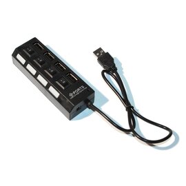 Изображение  USB Hub (хаб) PROinstal USB 2.0 4 ports с кнопкой LED/Blue 480Mbts Black