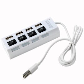 Изображение  USB Hub (хаб) PROinstal USB 2.0 4 ports с кнопкой LED/Blue 480Mbts White