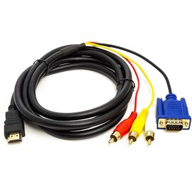 Изображение  Кабель мультимедийный PowerPlant HDMI-VGA/3xRCA, 1м Black - CA912018