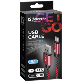 Изображение 3 Кабель Defender USB08-03T USB(AM)-MicroBM 1.0м Red &mdash; 87801