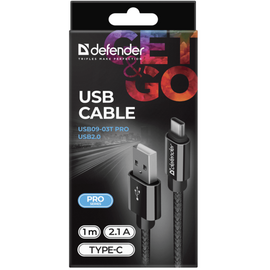 Изображение 3 Кабель Defender USB09-03T PRO USB2.0, AM-Type-C 1 м Black &mdash; 87814