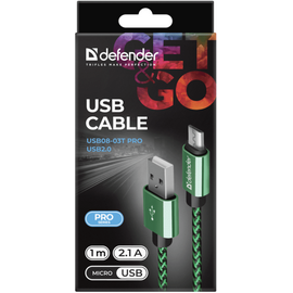 Изображение 4 Кабель Defender USB08-03T USB(AM)-MicroBM 1 м Green &mdash; 87804