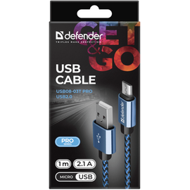 Изображение 4 Кабель Defender USB08-03T USB(AM)-MicroBM 1 м Blue &mdash; 87805