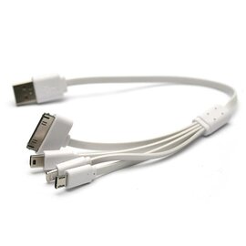 Изображение  Кабель PowerPlant USB-microUSB-miniUSB-Lightning-Apple 30pin, 0.3м, white — KABUSBALL