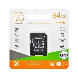 Изображение  Карта памяти T&G microSDHC UHS-I U3 Class 10  64GB + SD-adapter &mdash; TG-64GBSDU3CL10-01