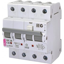 Зображення  Автоматичний вимикач ETI KZS-4M 3p+N C 20/0,03 тип AC (6kA) 3-полюсний