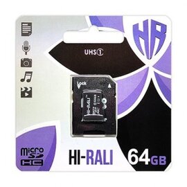 Зображення  Карта пам`яті Hi-Rali microSDHC Class 10 64GB + SD-adapter &mdash; HI-64GBSDCL10-01, Обсяг пам`яті: 64 Гб