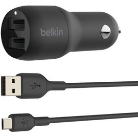 Зображення  Зарядний пристрій Belkin Car Charger 24W Dual USB-A, USB-A - MicroUSB, 1 м, black &mdash; CCE002BT1MBK