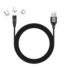 Изображение  Кабель ColorWay USB-Lightning + microUSB + USB-C Magnetic Data/Quick Charge, 2.4А, 1м, Black - CW-CB