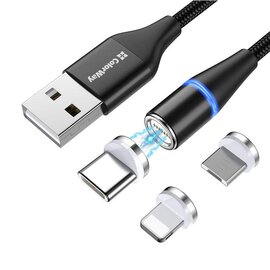 Изображение 3 Кабель ColorWay USB-Lightning + microUSB + USB-C Magnetic Data/Quick Charge, 2.4А, 1м, Black - CW-CB
