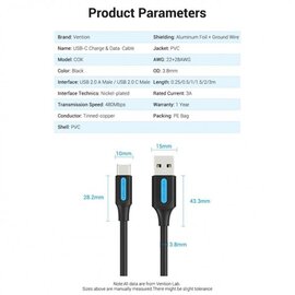 Изображение 3 Кабель Vention USB Type-C - USB, 1m, Black - COKBF