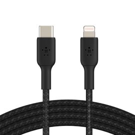 Изображение  Кабель Belkin USB-С - Lightning, BRAIDED, 2m, black - CAA004BT2MBK