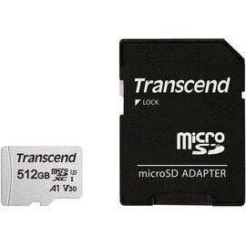Изображение  Карта памяти Transcend 300S A1 UHS-I/U3 microSDXC 512GB Class 10 + adapter SD - TS512GUSD300S-A, Объем памяти: 512 Гб