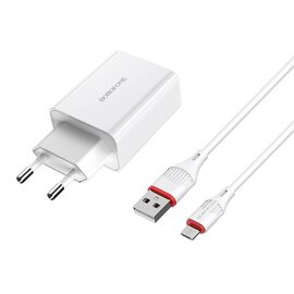 Зображення  Зарядний пристрій Borofone BA21A Long journey single port QC3.0 (Micro) White &ndash; BA21AMW