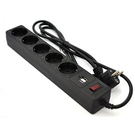 Зображення  Patron SP-52, 1.8m + 2 USB 2.0, 2.1A , 5 роз, Black - EXT-PN-SP-52-USB