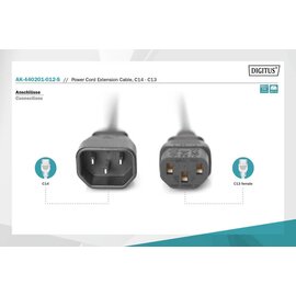 Изображение 2 Кабель питания Digitus C14-C13 M/F, 1.2m, 0.75qmm, black - AK-440201-012-S