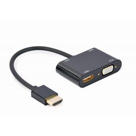 Зображення  Адаптер Cablexpert HDMI-HDMI/VGA+Аудио 3,5, 0.15м - A-HDMIM-HDMIFVGAF-01
