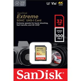 Изображение  Карта памяти SanDisk Extreme V30 SD C10 UHS-I U3 32GB - SDSDXVT-032G-GNCIN