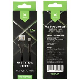Изображение 4 Кабель Vinga USB 2.0 AM to Type-C 1.0m cylindric nylon back - VCPDCTCCANB1BK