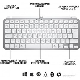Изображение 6 Клавиатура Logitech MX Keys Mini Wireless Illuminated UA Pale Gray &mdash; 920-010499