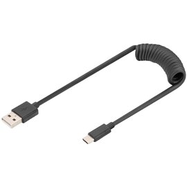 Изображение  Кабель Digitus USB 2.0 (AM/CM) spiral 0.32-1.0m, black - AK-300430-006-S