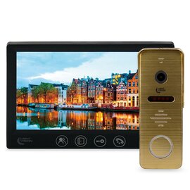 Зображення  Домофонний комплект LightVision Amsterdam FHD Black + Rio FHD Gold сенсорні кнопки, Колір (домофон + панель): чорний + золотий