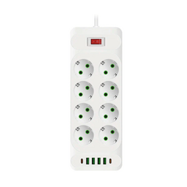 Зображення  Мережевий фільтр Voltronic F34U, 8 р. EU + 4 USB + 2 PD, 2 м, White 8 розеток