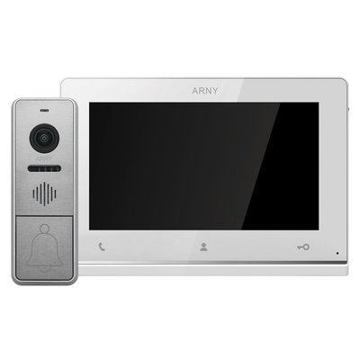 Зображення  Домофонний комплект Arny AVD-7143 White/Silver сенсорні кнопки, Колір (домофон + панель): білий + срібний