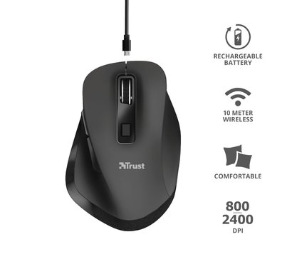 Зображення 12 Миша Trust Voxx Rechargeable Ergonomic, WL Black — 23731