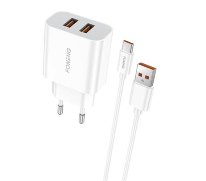 Изображение 2 Зарядное устройство Foneng EU45 Dual USB Charger (2USBх2.4A) White + кабель USB Type C — EU45-CH-TC