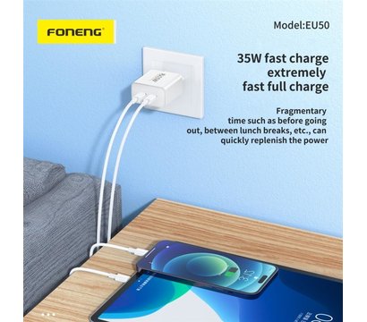 Зображення 2 Зарядний пристрій Foneng EU50 PD35W Fast Charger (2USBх3A) White — EU50-CH