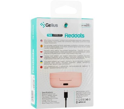 Изображение 2 Наушники Gelius Pro Reddots TWS Earbuds GP-TWS010 Pink — 00000082298 встроенный в корпус