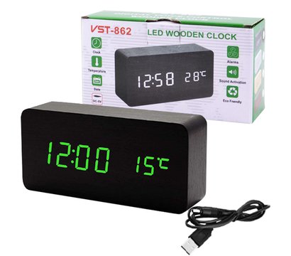 Зображення 2 Годинник мережевий VST 862-4 green, black box