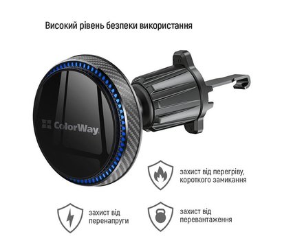 Изображение 3 Держатель ColorWay MagSafe 360° Air Vent 15W Black — CW-CHMW041Q-BK